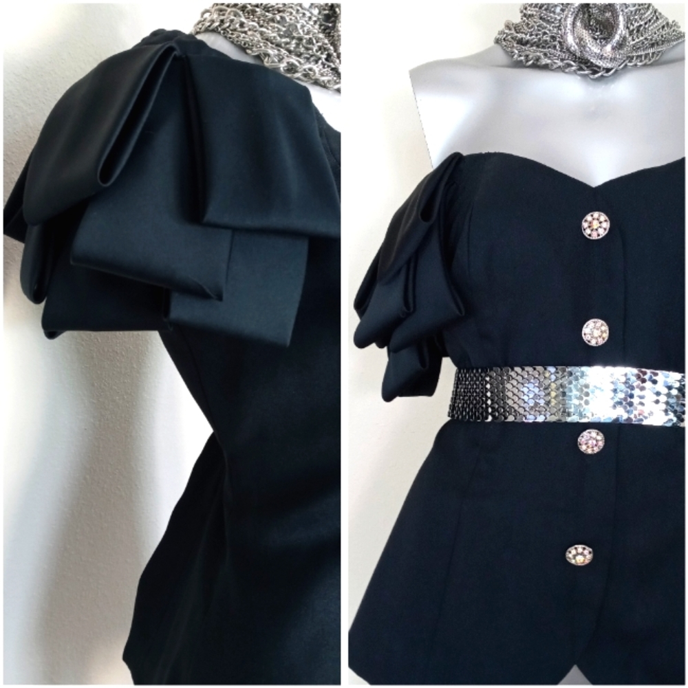 ALEX EVENINGS Off the Shoulders Cocktail Party Corset Button Down Top